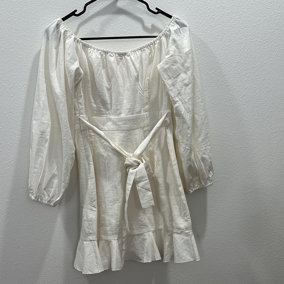 Elegant Off-Shoulder White Linen Cotton Dress spring summer Can’t Move On bridal - Picture 6 of 8